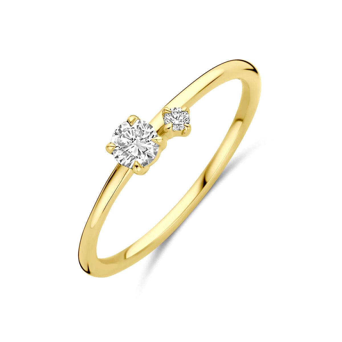 Pierścionek z lab-grown diamentem 0,20 ct w złotej oprawie 14K, z dwoma diamentami.