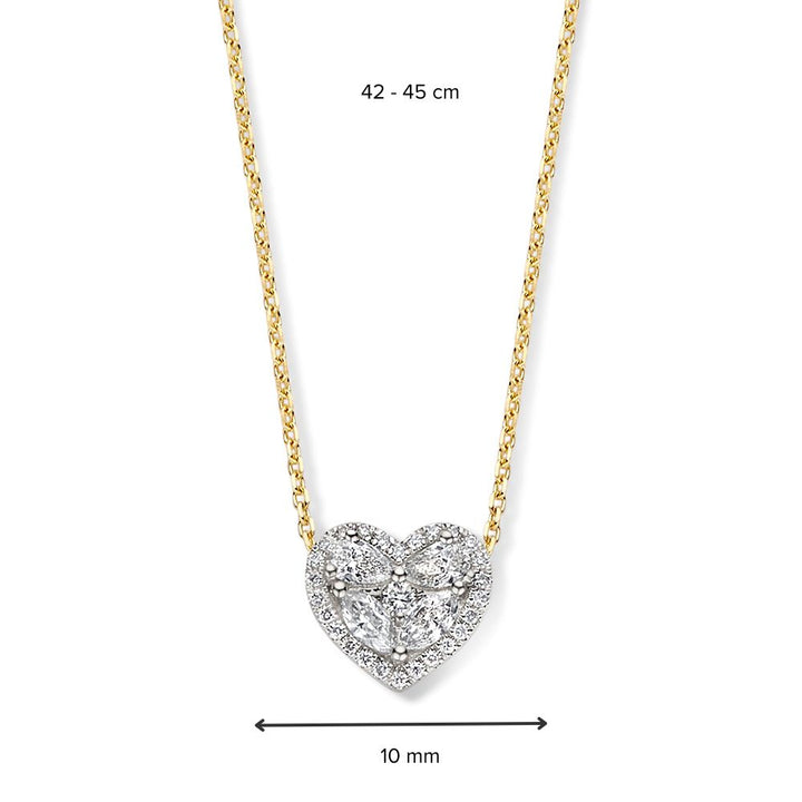 Geelgouden Collier met Luxe Harthanger en Diamanten, 0.50 crt, 14 Karaat