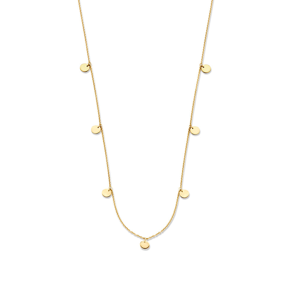 Geelgouden collier met subtiele coins, een tijdloos sieraad voor dames.