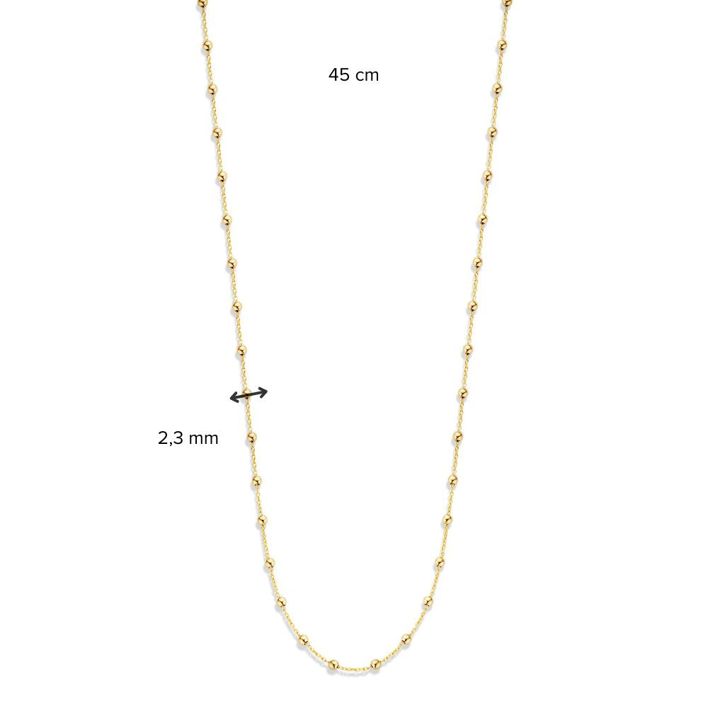 Żółte złoto naszyjnik z kulkami, 14 karat, 45 cm, 3,3 gr