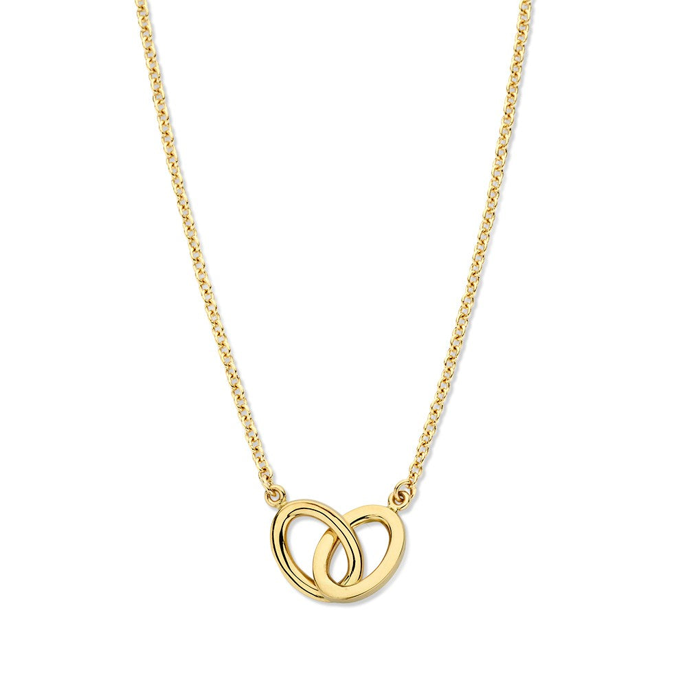 Geelgouden collier met verbonden schakels en een fijne ketting, 14-karaat.