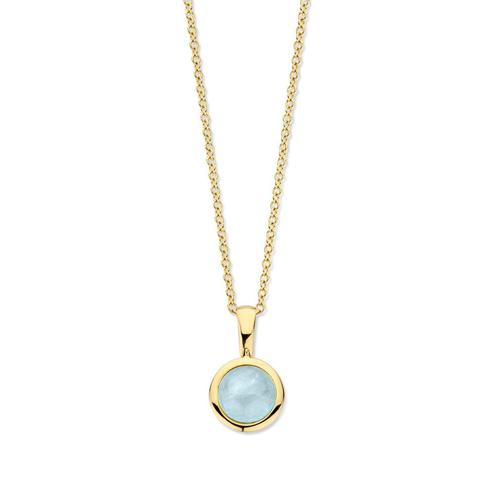 Geelgouden Collier met Aquamarijn, 14 Karaat, 45 cm, 4,2 gr