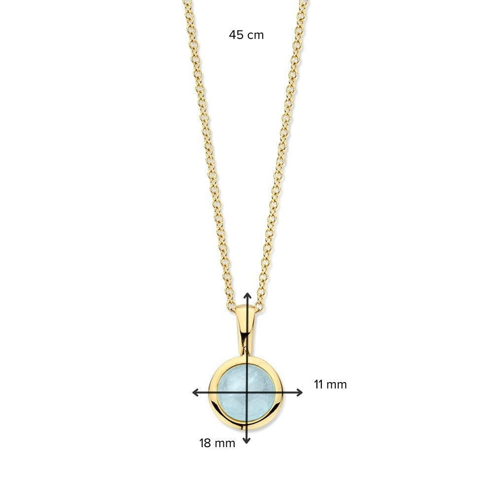 Żółte złoto naszyjnik z akwamarynem, 14 karat, 45 cm, 4,2 gr