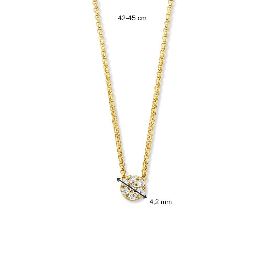 Żółte złoto naszyjnik z delikatnym elementem i diamentem, 14 karatów, 0.06 crt, 42-45 cm