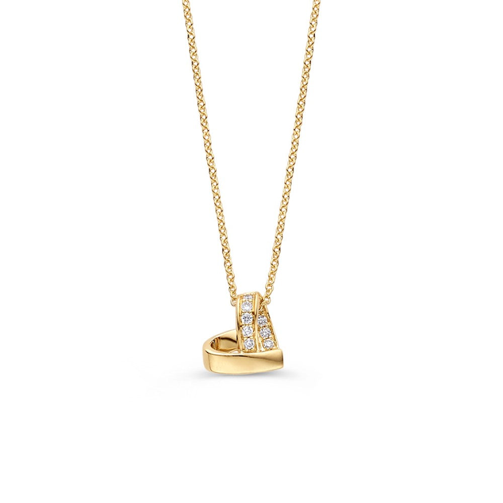 Złoty naszyjnik z wisiorkiem w kształcie serca, ozdobiony diamentami, 0,06 ct.