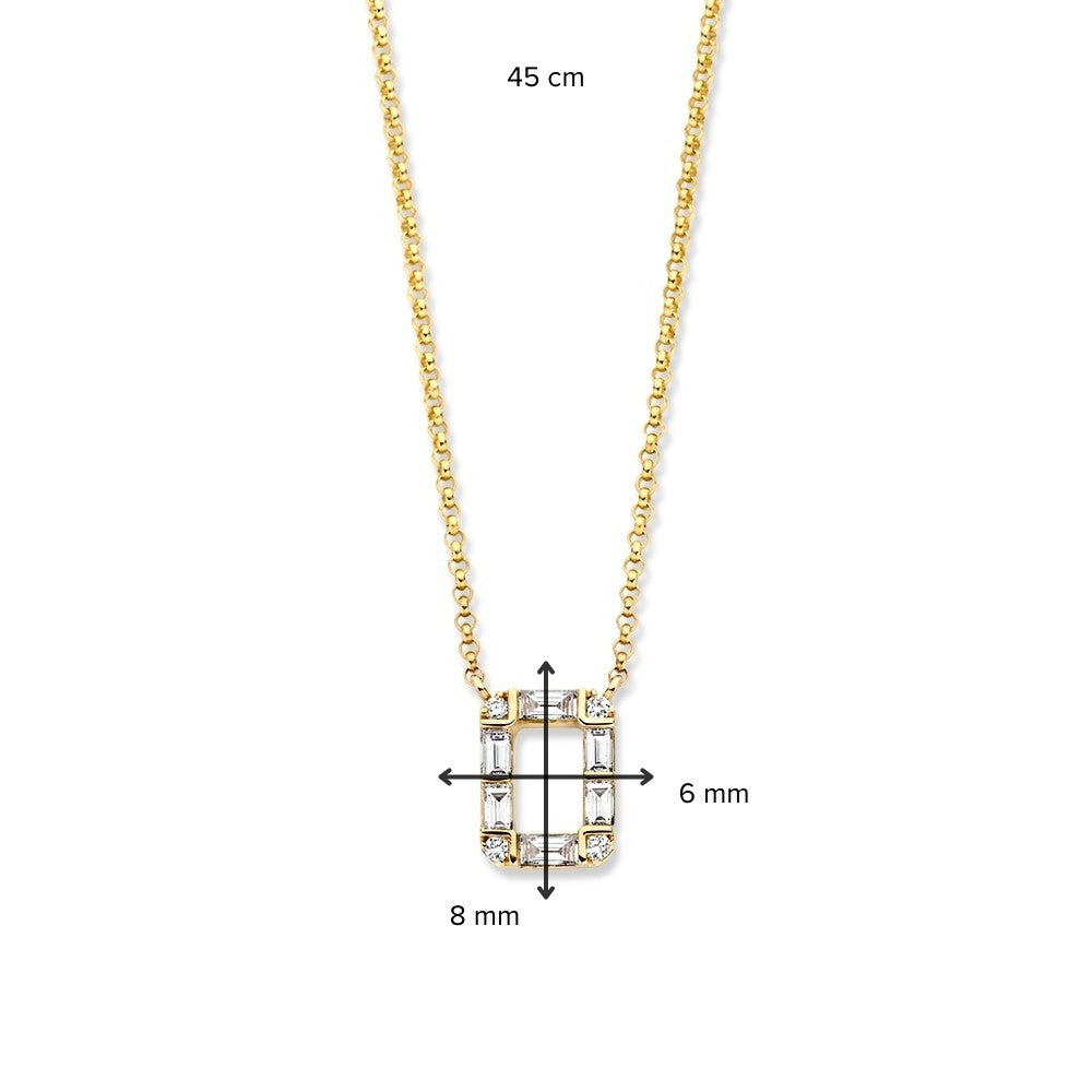 Żółte złoto naszyjnik z diamentowym wisiorkiem, 14 karatów, 0.17 crt, diamenty baguette i brylantowe, 42-45 cm