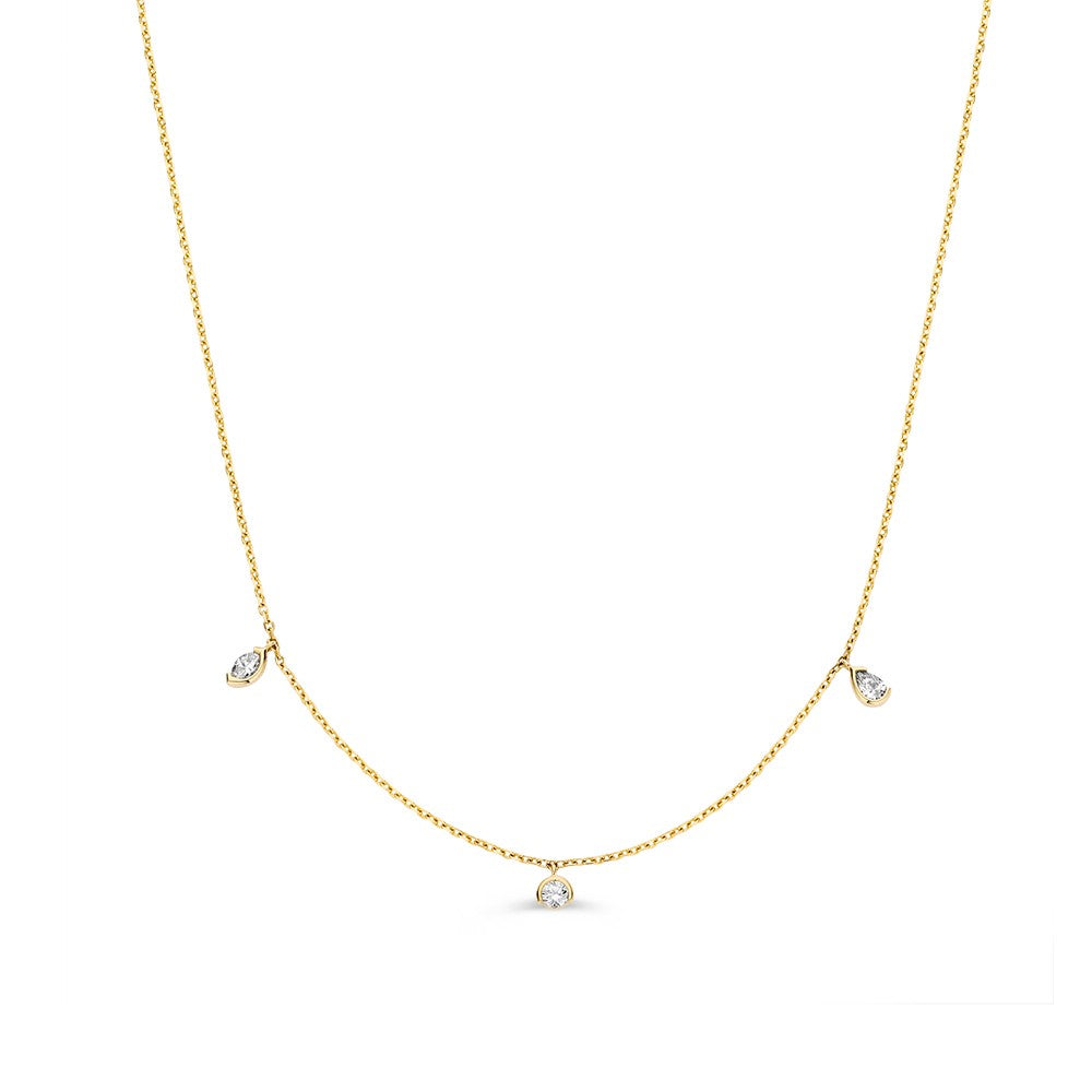 Naszyjnik z żółtego złota z trzema diamentami o łącznej masie 0,24 ct.