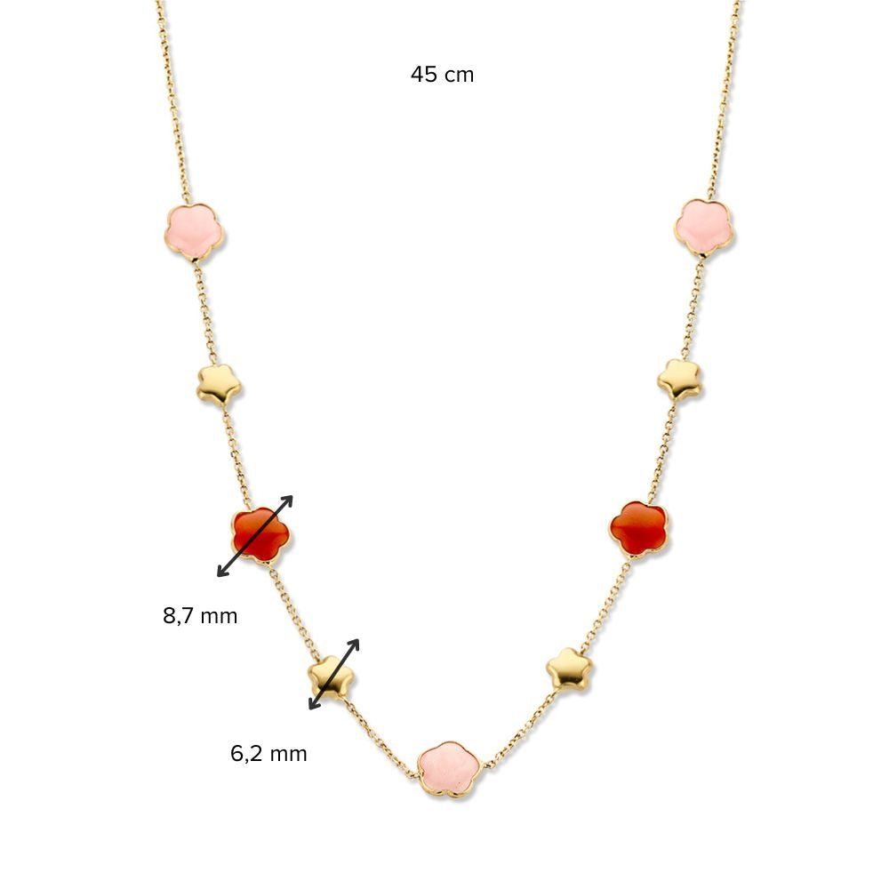 Geelgouden Collier met Multicolor Edelstenen in Bloemvorm – 14 Karaat Goud