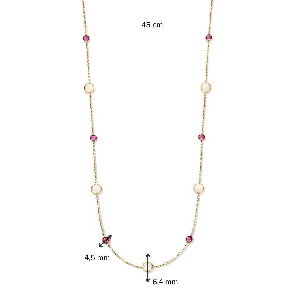 Żółte złoto naszyjnik z rubinem i kamieniem księżycowym – Stylowy i Wyszukany – 14 Karat Złoto