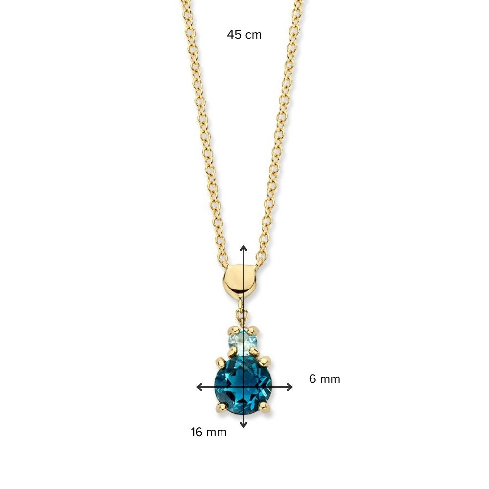 Żółte złoto naszyjnik z topazem i topazem London Blue – 14 karatowe złoto