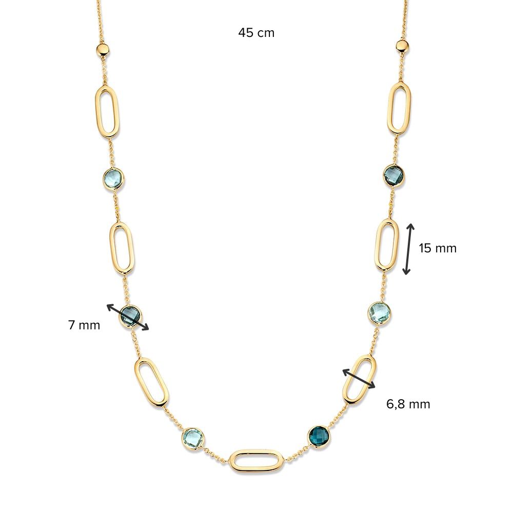 Żółte złoto naszyjnik z owalnymi ogniwami i niebieskim topazem & London Blue topaz - 14 karat