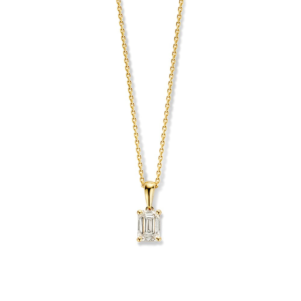 Geelgouden collier met een vierkante hanger bezet met een diamant van 0,50 crt.