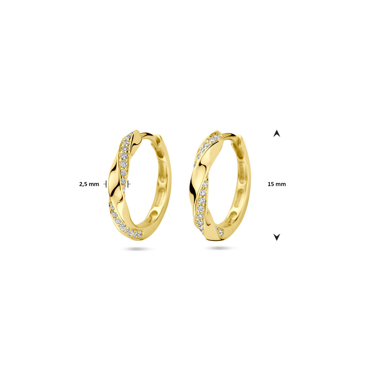klapożółte kolczyki diament 0.20ct (2x 0.10ct) h si 15 mm 14K żółte złoto