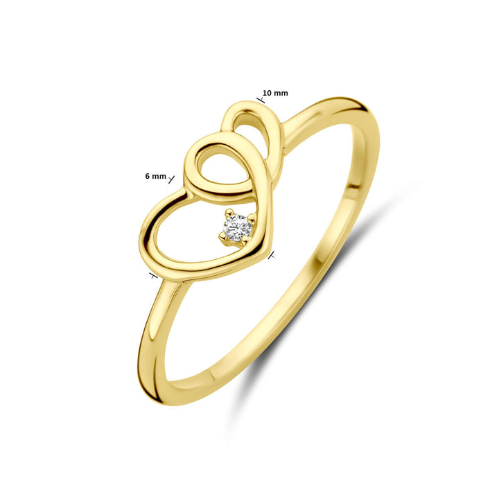ring hartjes en zirkonia 14K geelgoud