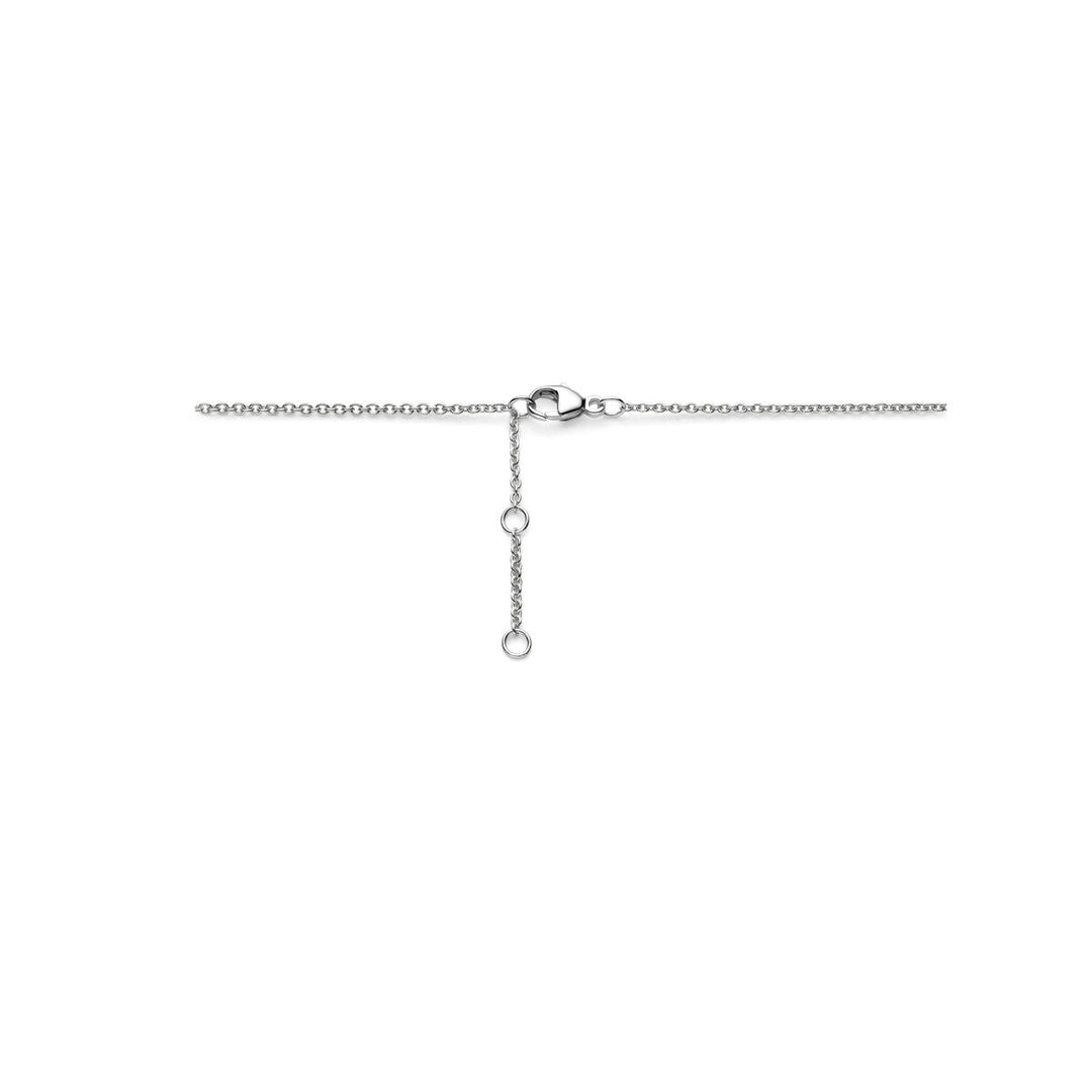 De Van der Kooij Collectie Zilveren ketting dames kleurstenen gerhodineerd heeft een karabijnsluiting en verstelbare verlenging met twee extra lussen, afgebeeld op een witte achtergrond.