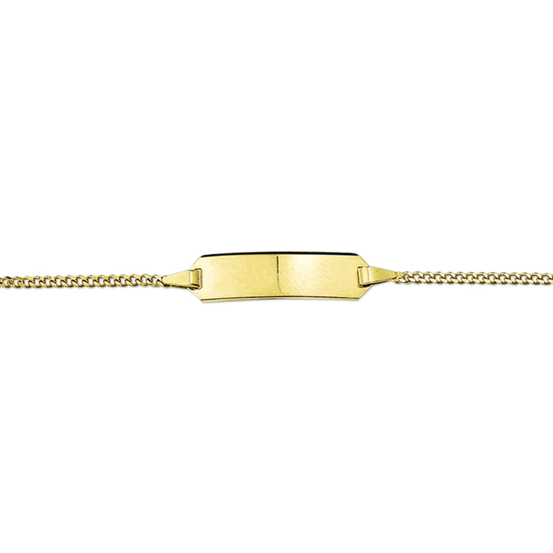 De Van der Kooij Collectie graveerarmband gourmet plaat 5 mm (9-11 cm) heeft een blij, rechthoekig naamplaatje en een ronde schakelarmband; ideaal als unisex kinderarmband.