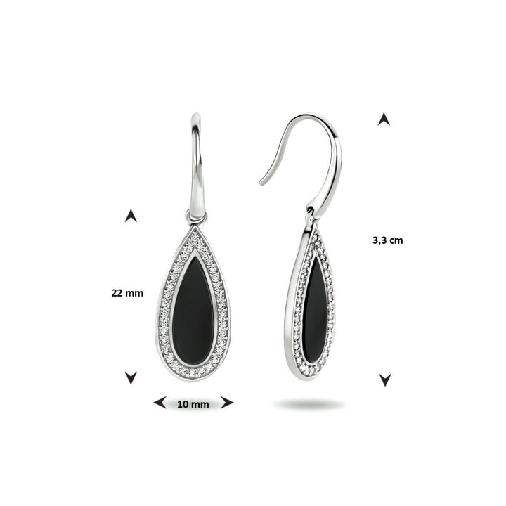 oorhangers franse haak onyx en zirkonia zilver gerhodineerd