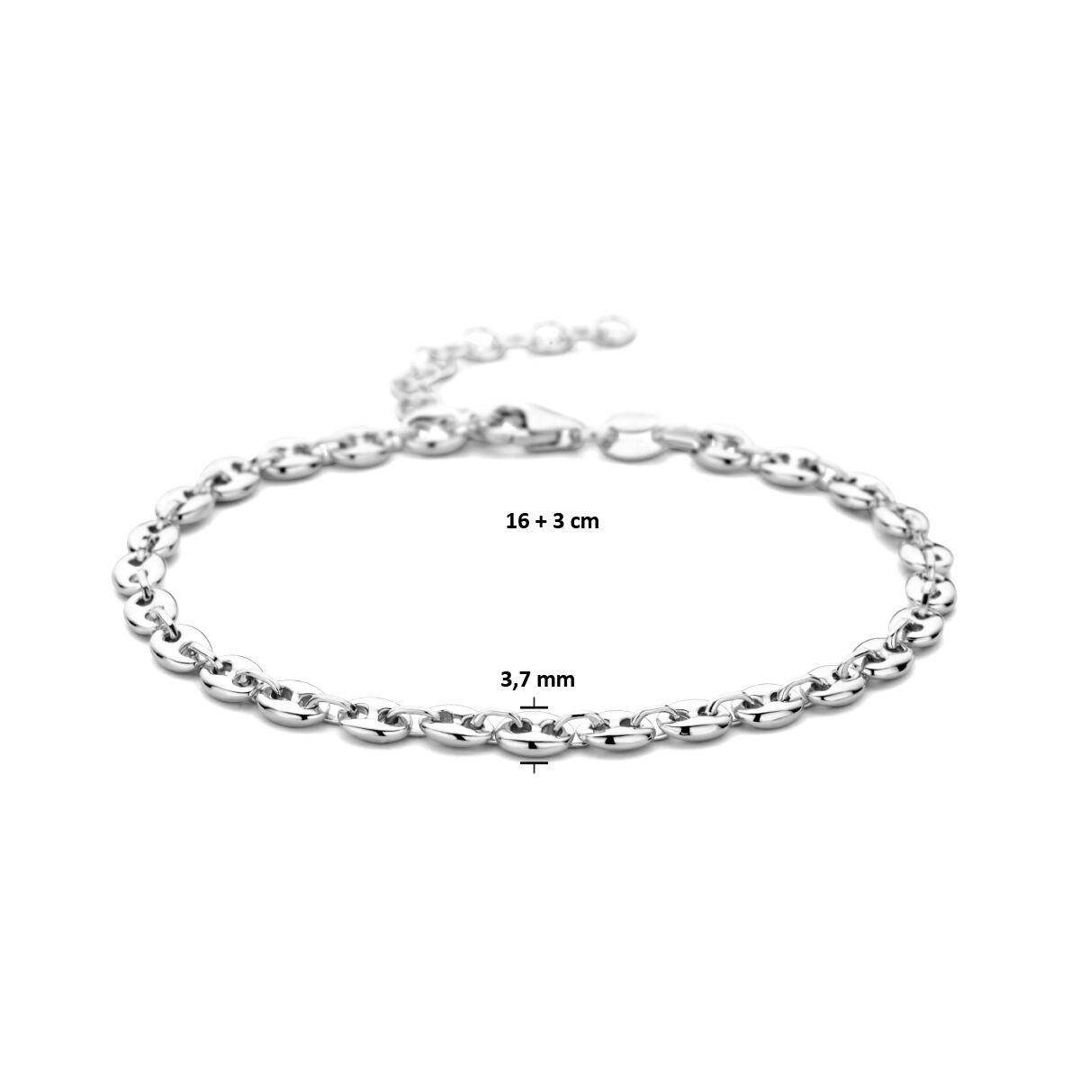 bransoletka ziarno kawy 3,7 mm 16 + 3 cm srebro rodowane