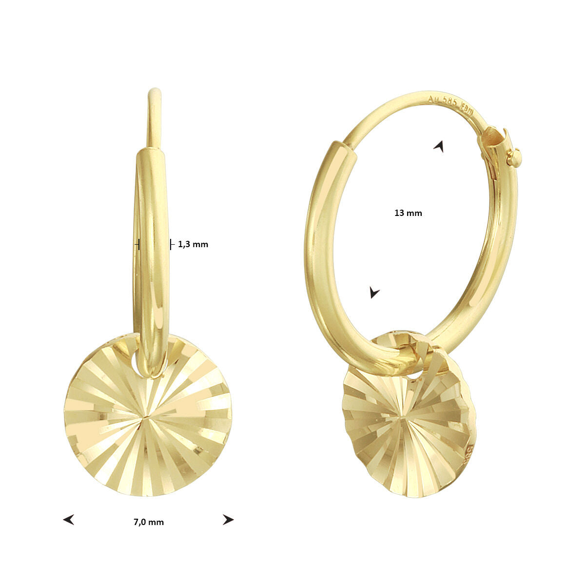 kolczyki koła z diamentowanym wykończeniem 14K żółte złoto
