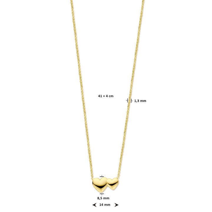 collier hartjes 41 + 4 cm 3 micron zilver verguld (geel)