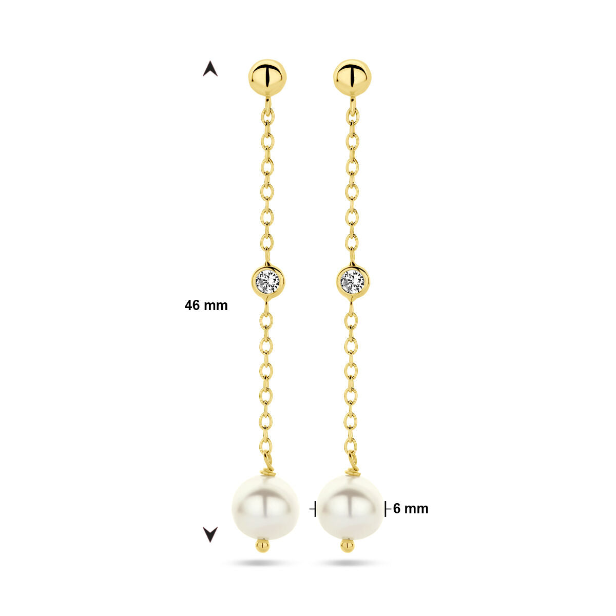 oorhangers parel zirkonia 14K geelgoud