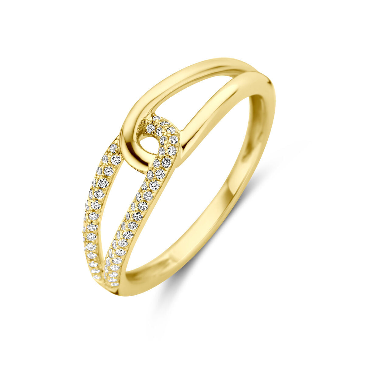 Pierścionek z diamentami 0,14 ct, wykonany z 14K żółtego złota, o eleganckim kształcie.