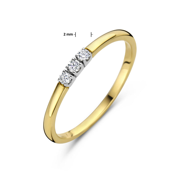 memoire ring trilogie diamant 0.09ct h si 14K bicolor goud geel/wit