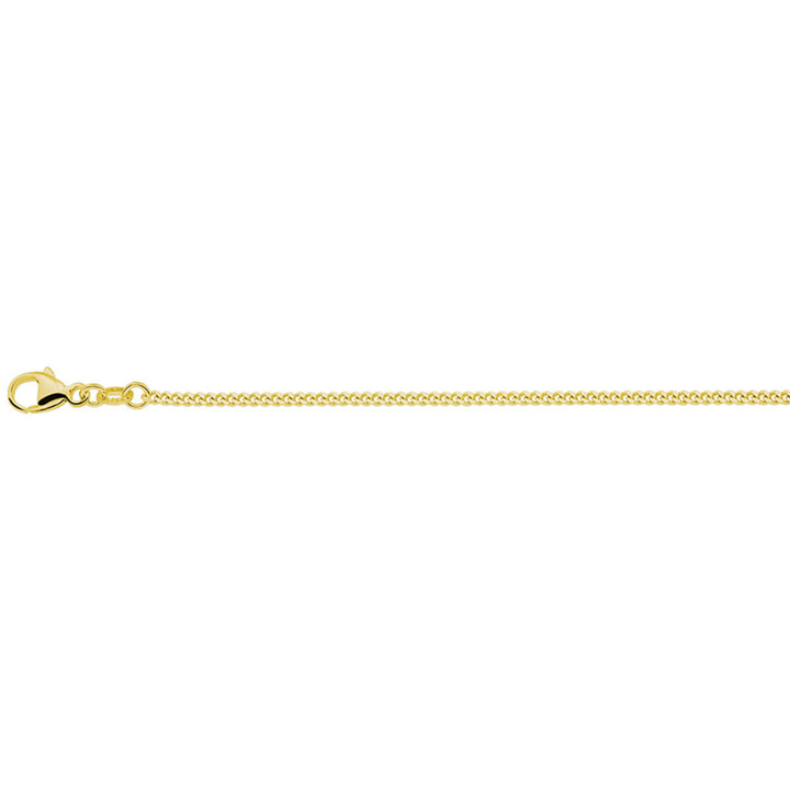 De Van der Kooij Collectie collier gourmette 4-zijdes geslepen 1,4 mm 3 micron zilver verguld (geel) is een strak unisex collier met een karabijnsluiting, horizontaal weergegeven op een witte achtergrond.
