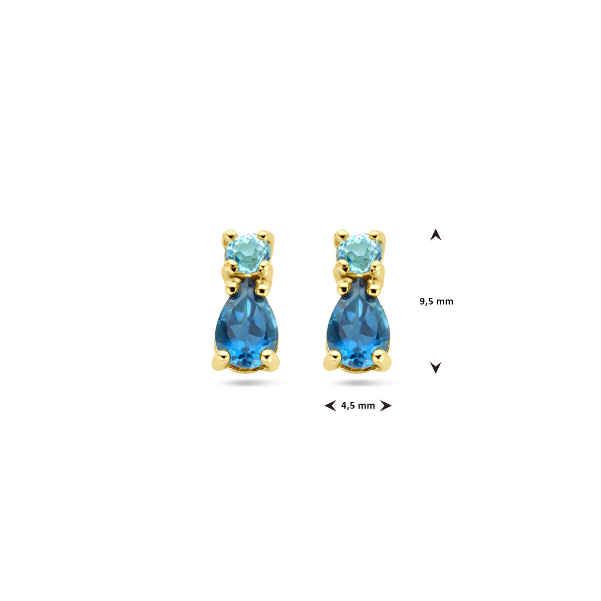 kolczyki wkrętki z london blue topazem i sky blue topazem w złocie 14K