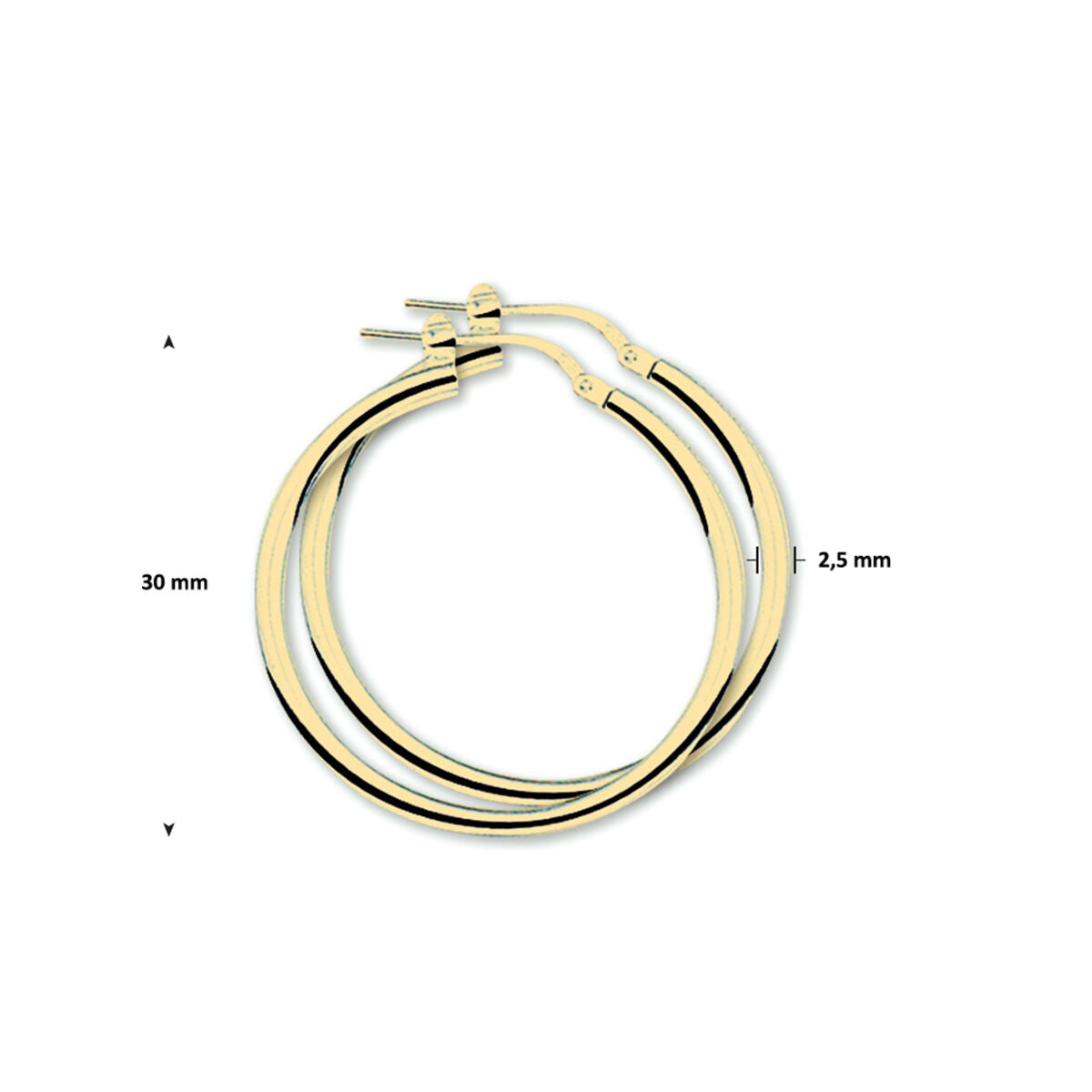 kolczyki koła 2,5 mm okrągła rura 1 mikron srebro pozłacany (żółte)