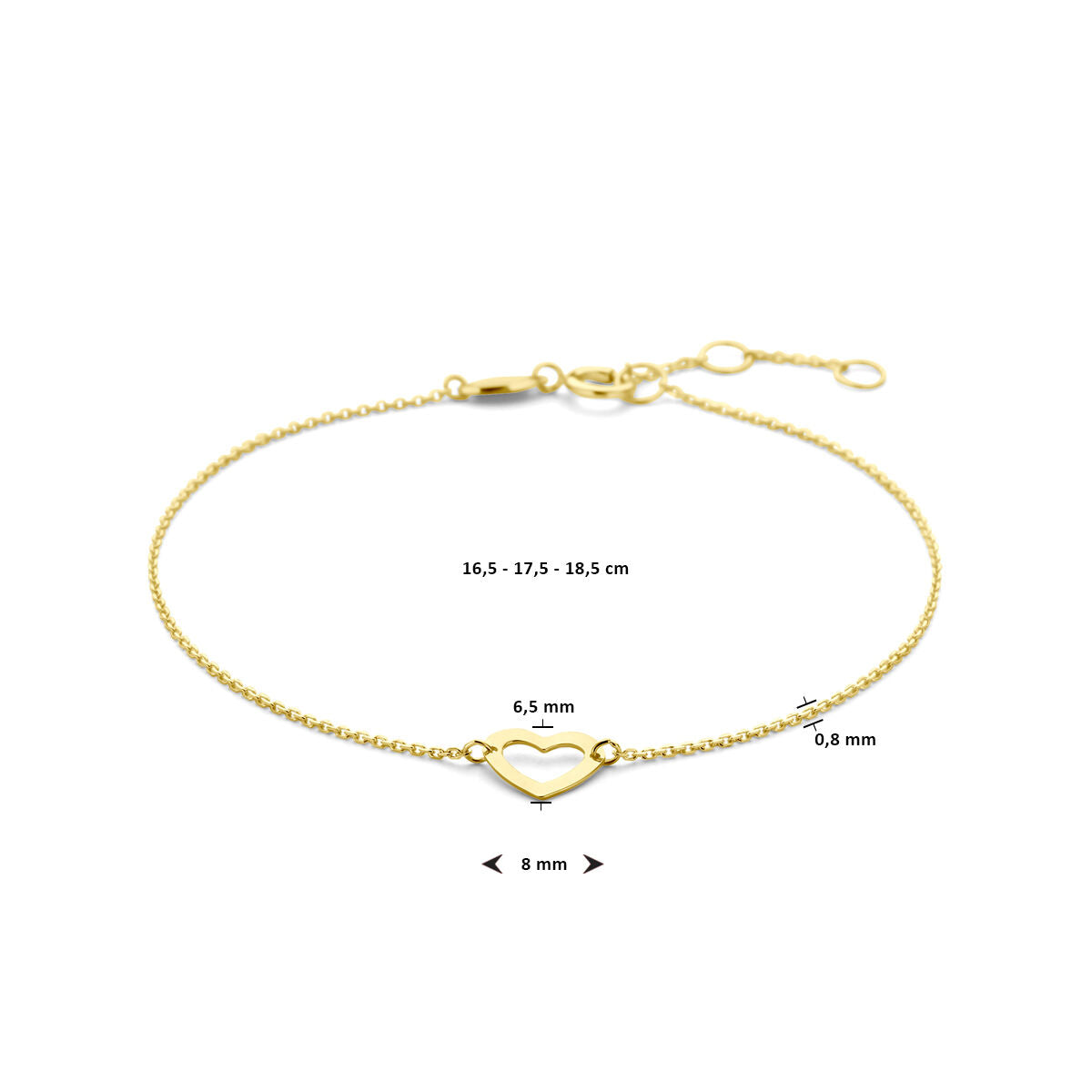 bransoletka serce 16,5 - 17,5 - 18,5 cm 14K żółte złoto