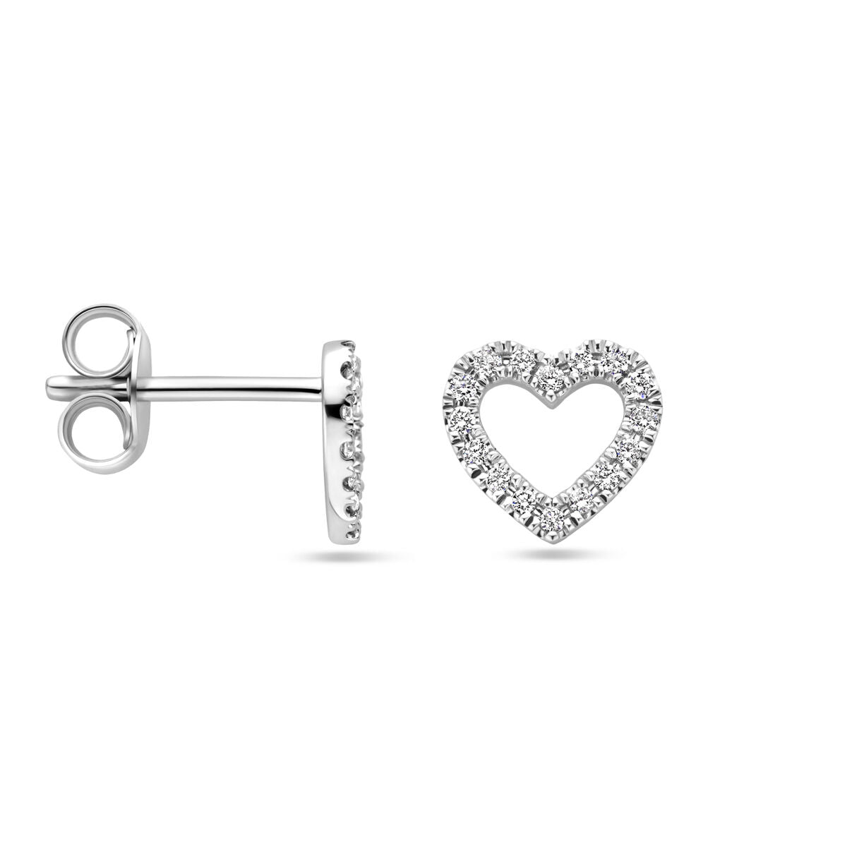 kolczyki wkrętki serce diament 0.11ct (2x 0.055ct) h si 7 mm 14K białe złoto
