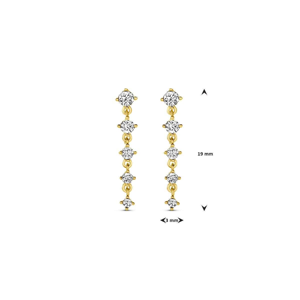 kolczyki cyrkonia 19 mm 14K żółte złoto