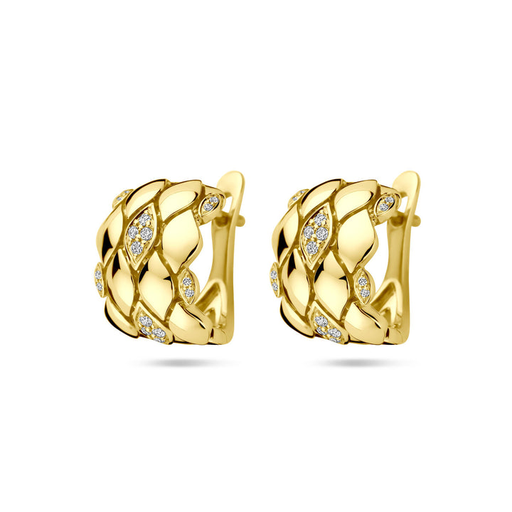 klapoorringen diamant 0.16ct (2x 0.08ct) h si 14 mm 14K geelgoud