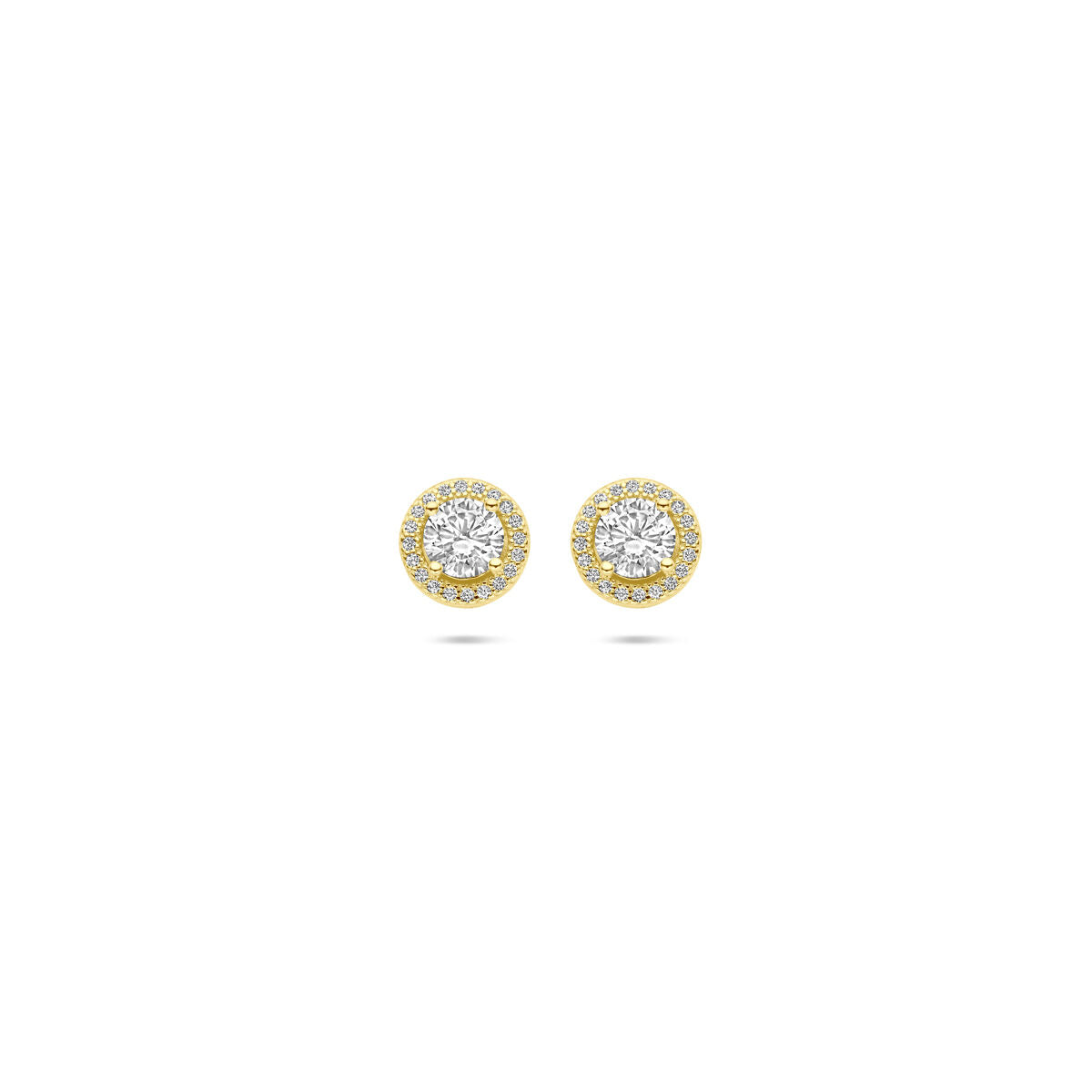 Van der Kooij Collectie oorknoppen zirkonia halo 9 mm, 1 micron zilver verguld (geel), elegante dames sieraad op een witte achtergrond-perfect voor elke gelegenheid.