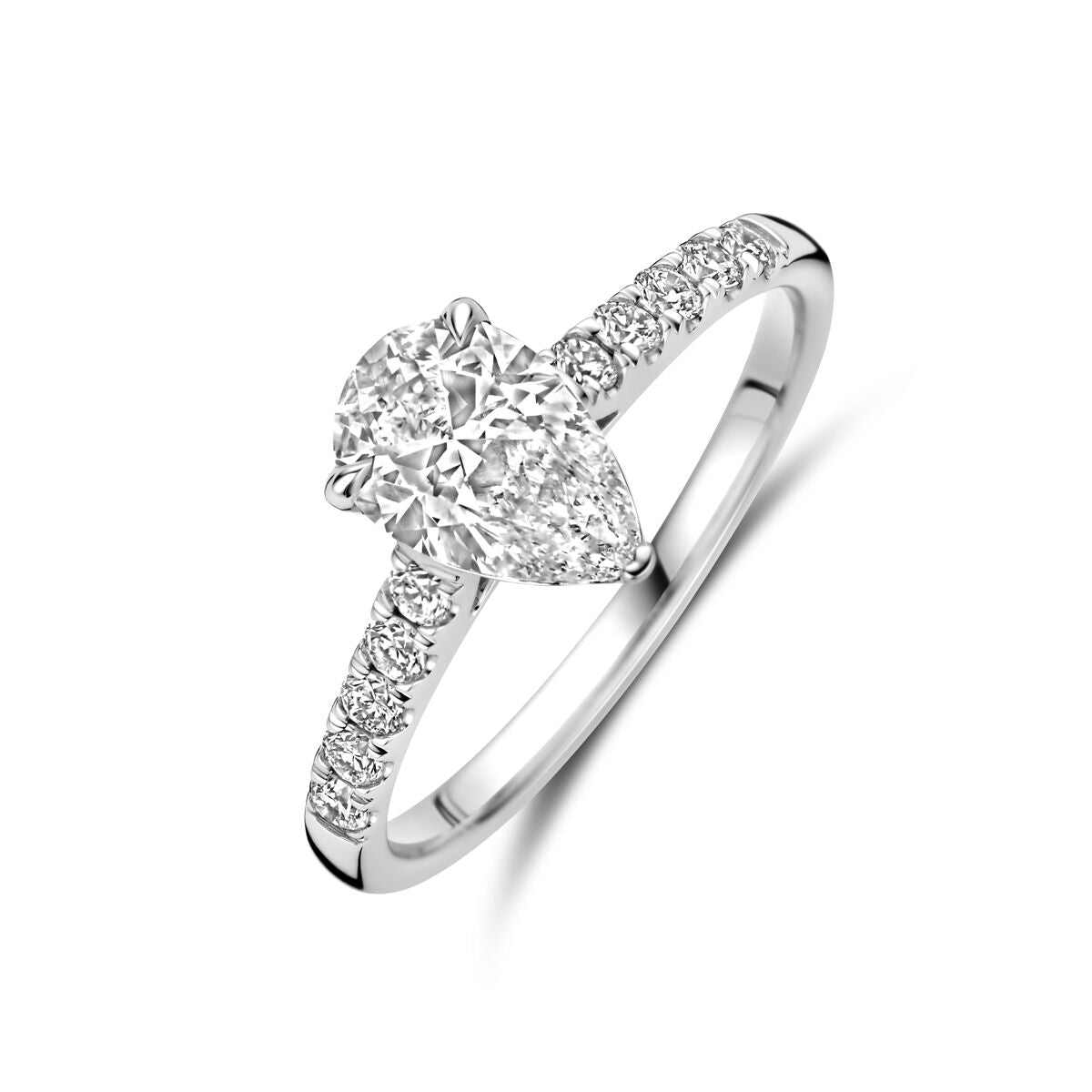 pierścionek z lab-grown diamentem 1,22 ct, wykonany z białego złota 14K, z ozdobnymi kamieniami.