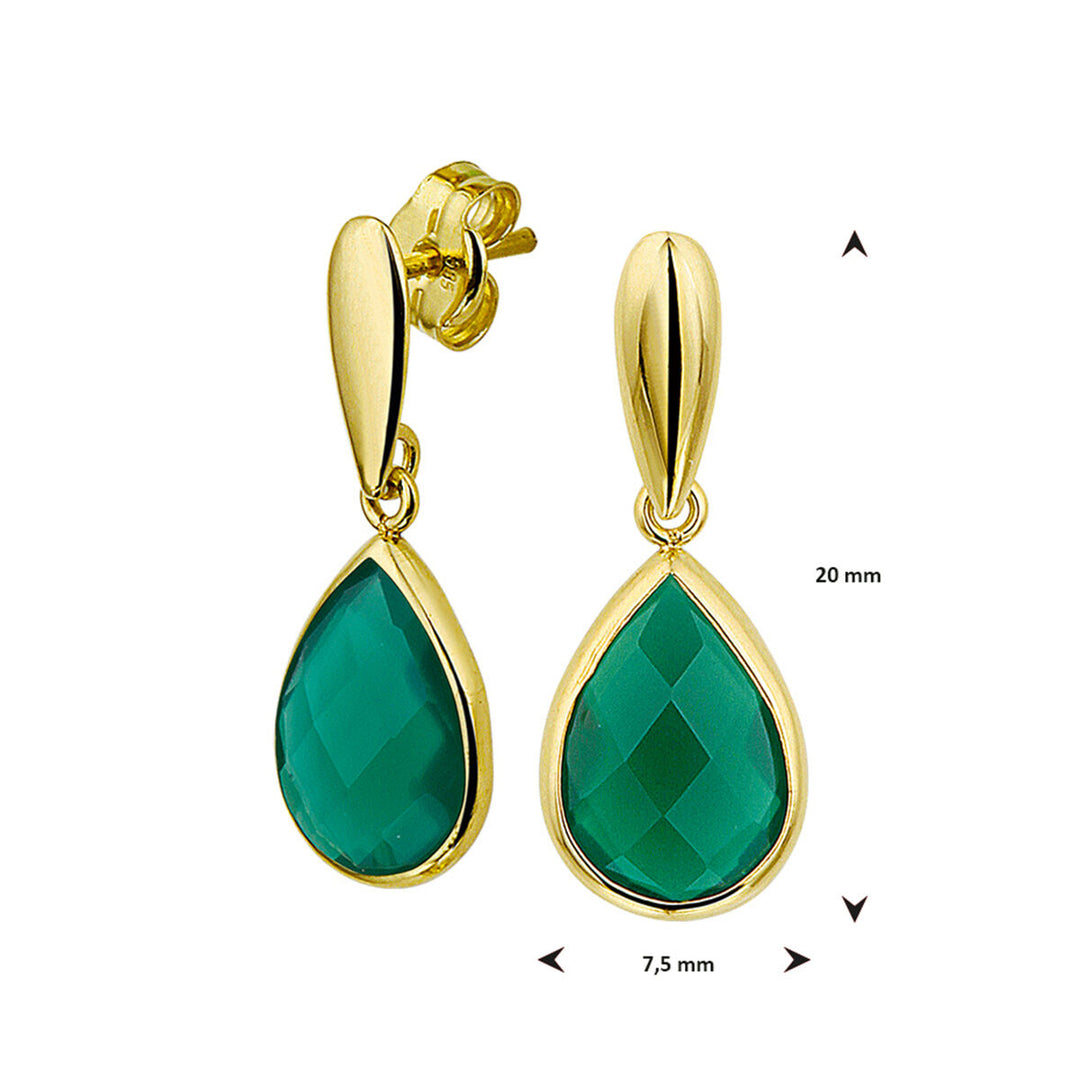 oorhangers groen agaat 14K geelgoud