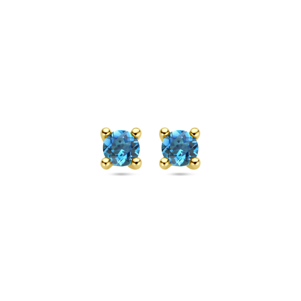 Oorknoppen van 14K geelgoud met london blue topaas, ronde stenen in een klassieke zetting.