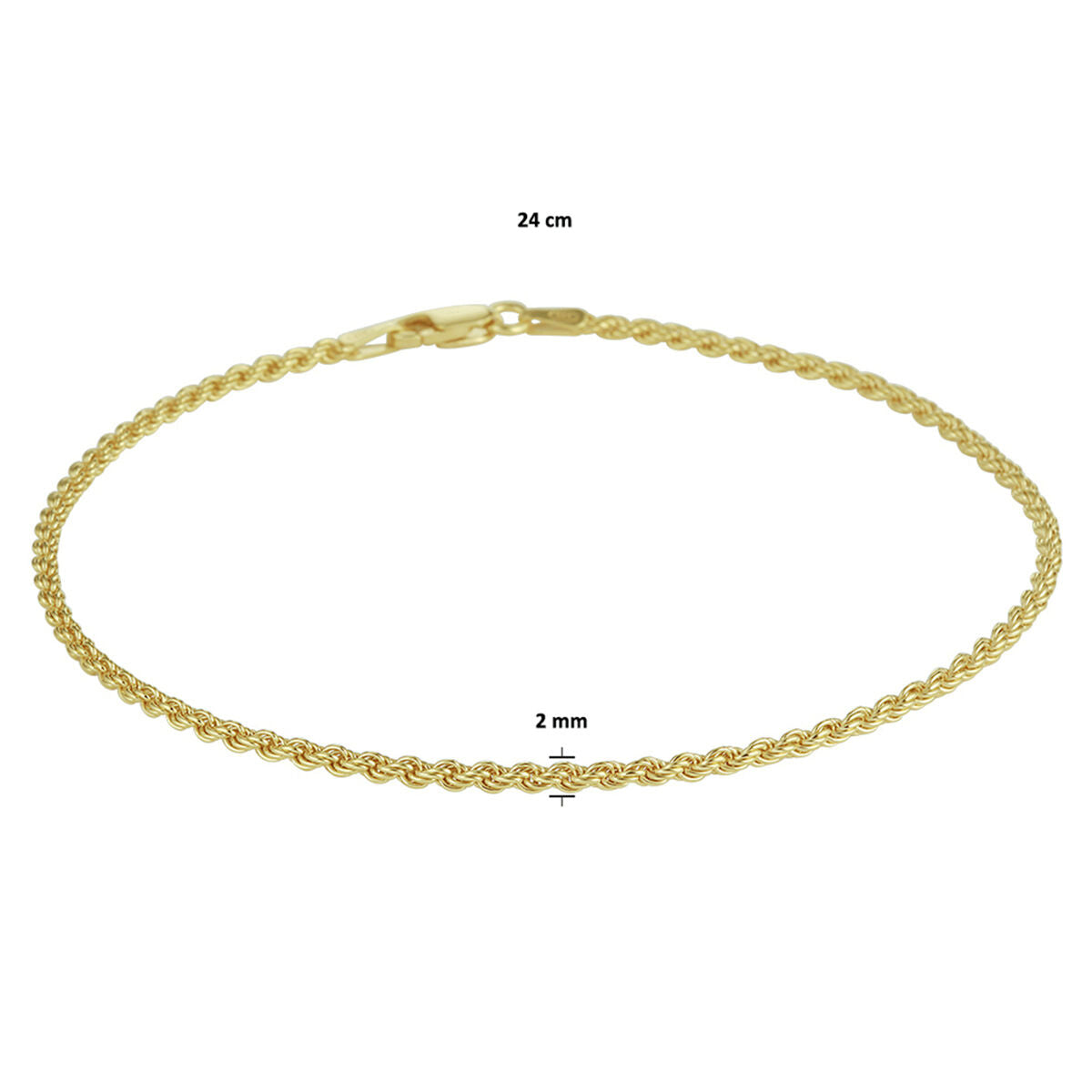 naszyjnik sznurkowy 2 mm 24 cm 3 mikron srebro pozłacany (żółte)