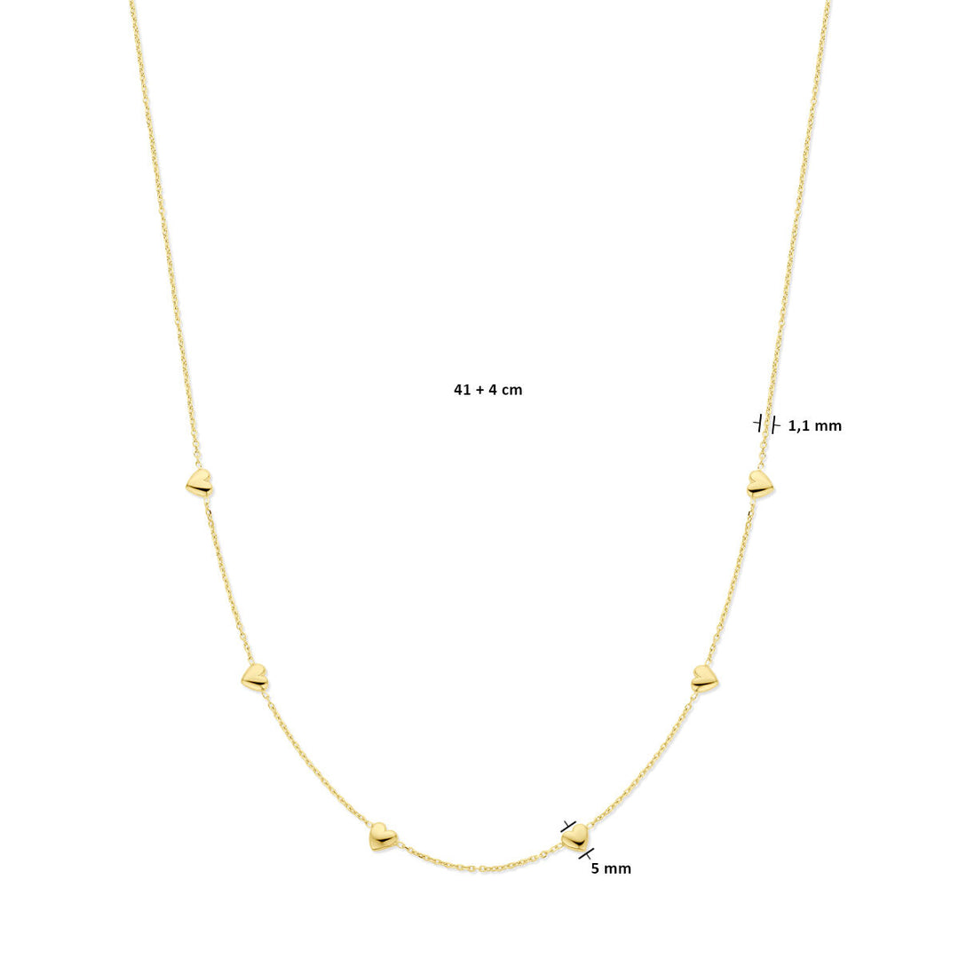 collier hartjes 41 + 4 cm 3 micron zilver verguld (geel)