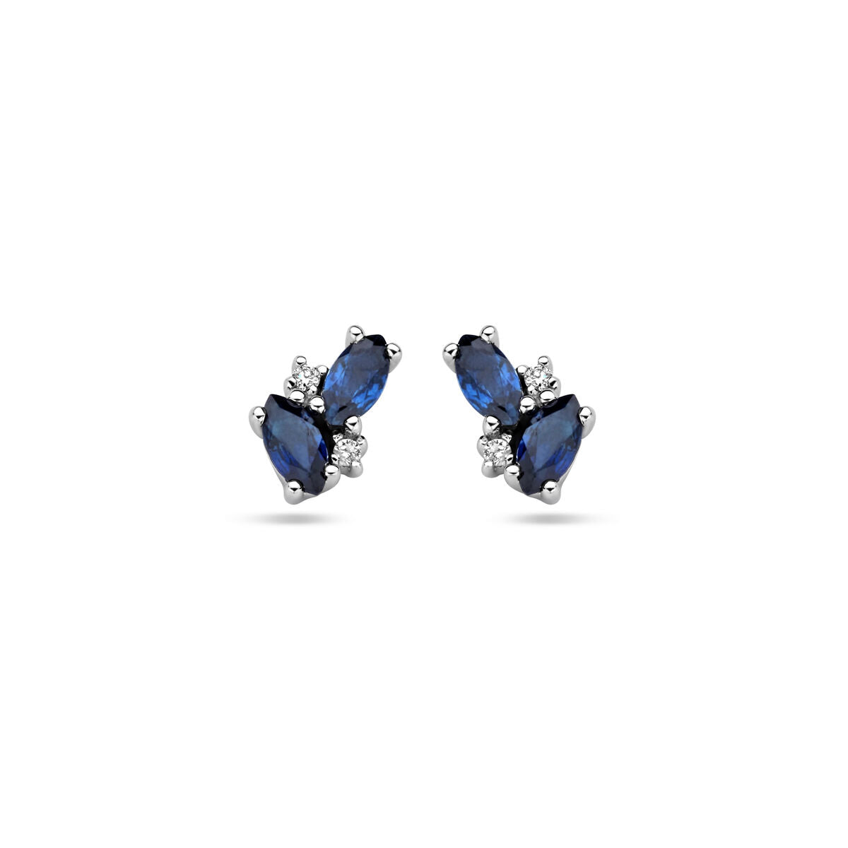 Kolczyki z szafirem i diamentami 0,02 ct (2x 0,01 ct) w 14K białym złocie.