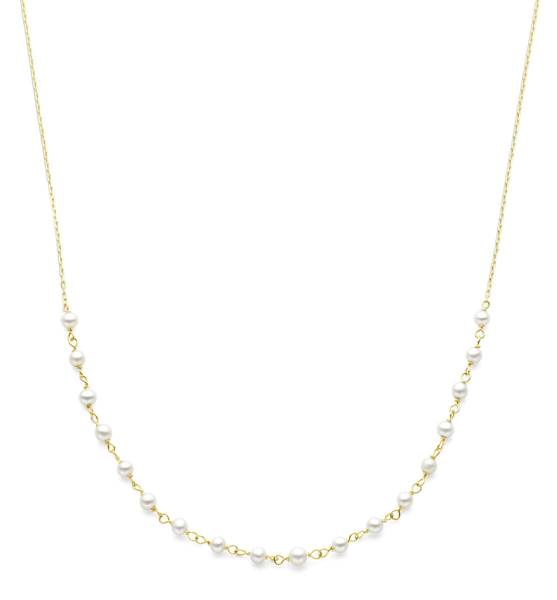 Gouden dames ketting met parels, 14K, met een delicate schakel en een speelse afwisseling van parels.