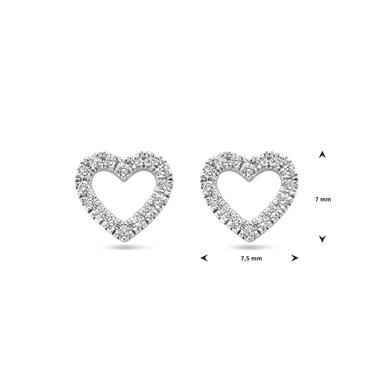 kolczyki wkrętki serce diament 0.11ct (2x 0.055ct) h si 7 mm 14K białe złoto