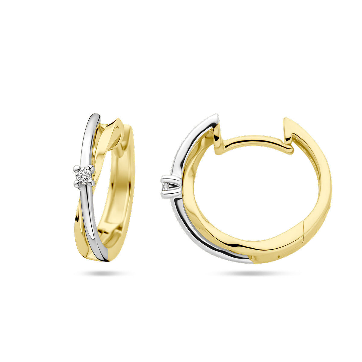 klapoświnki diament 0.03ct (2x 0.015ct) h si 14K bicolor złoto żółte/białe