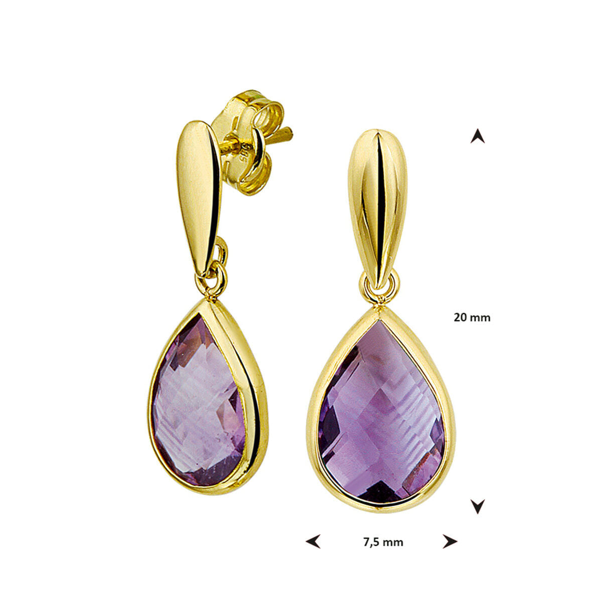 kolczyki ametyst 14K żółte złoto