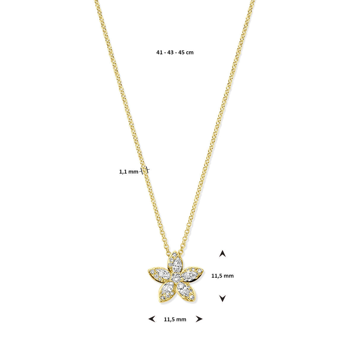 naszyjnik kwiat diament 0.42ct h si 41 - 43 - 45 cm 14K żółte złoto