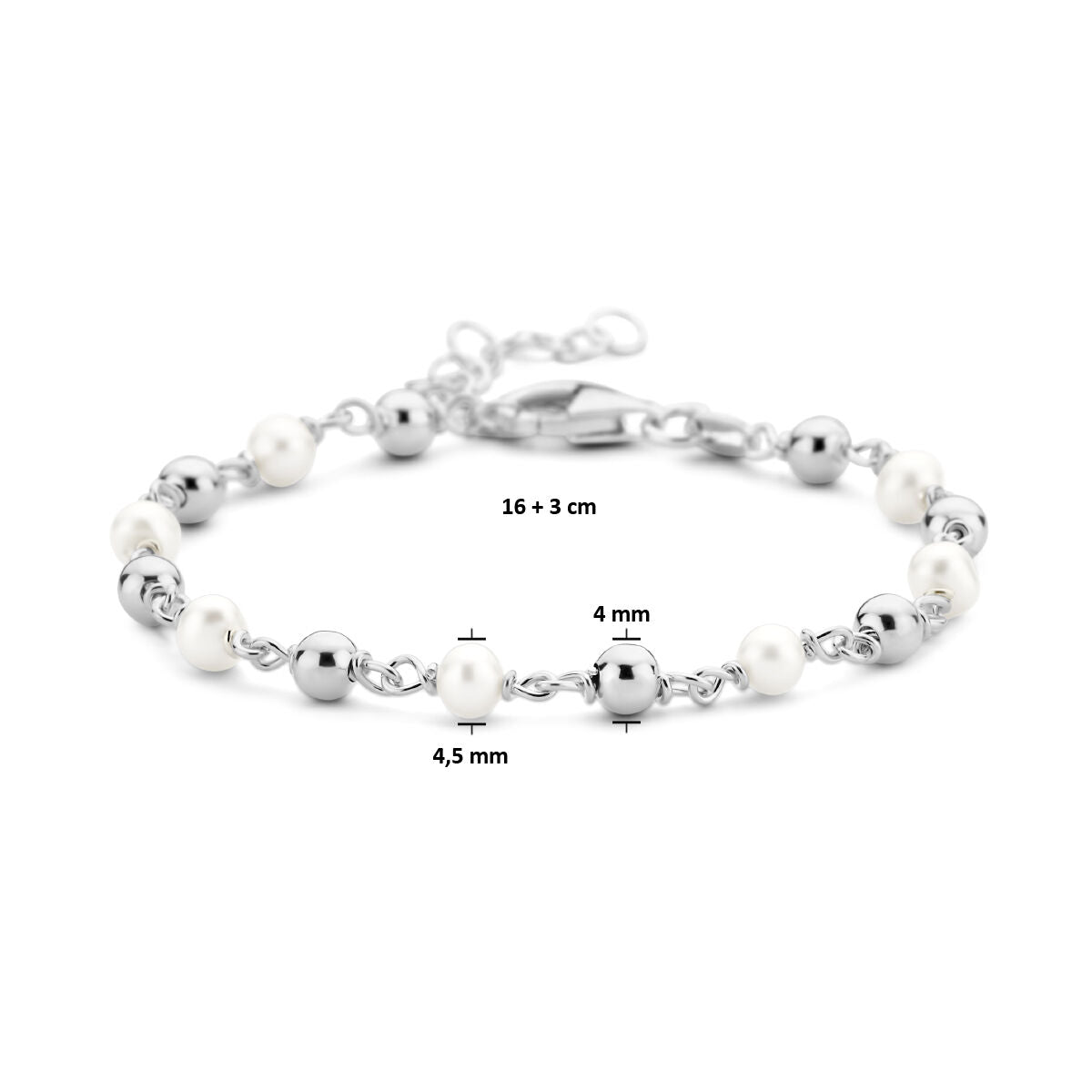 bransoletka z perłami i kuleczkami 16 + 3 cm srebro rodowane