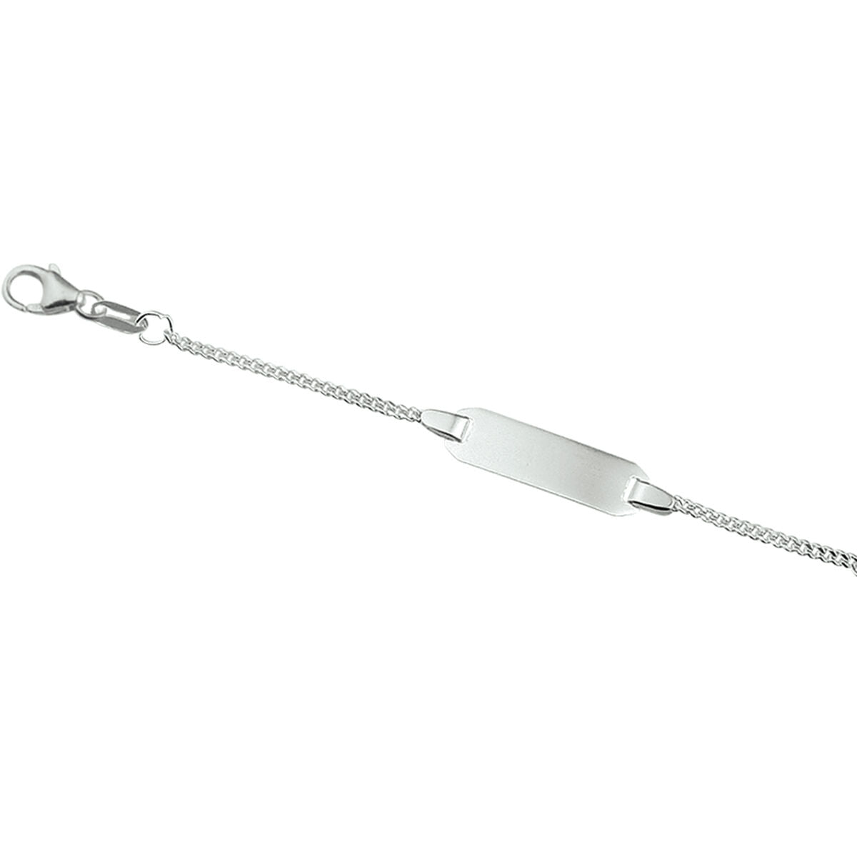 De Van der Kooij Collectie graveerarmband gourmette plaat 5,0 mm is een zilver gerhodineerde ID armband met een blanco rechthoekige plaat, curb ketting en karabijnsluiting.