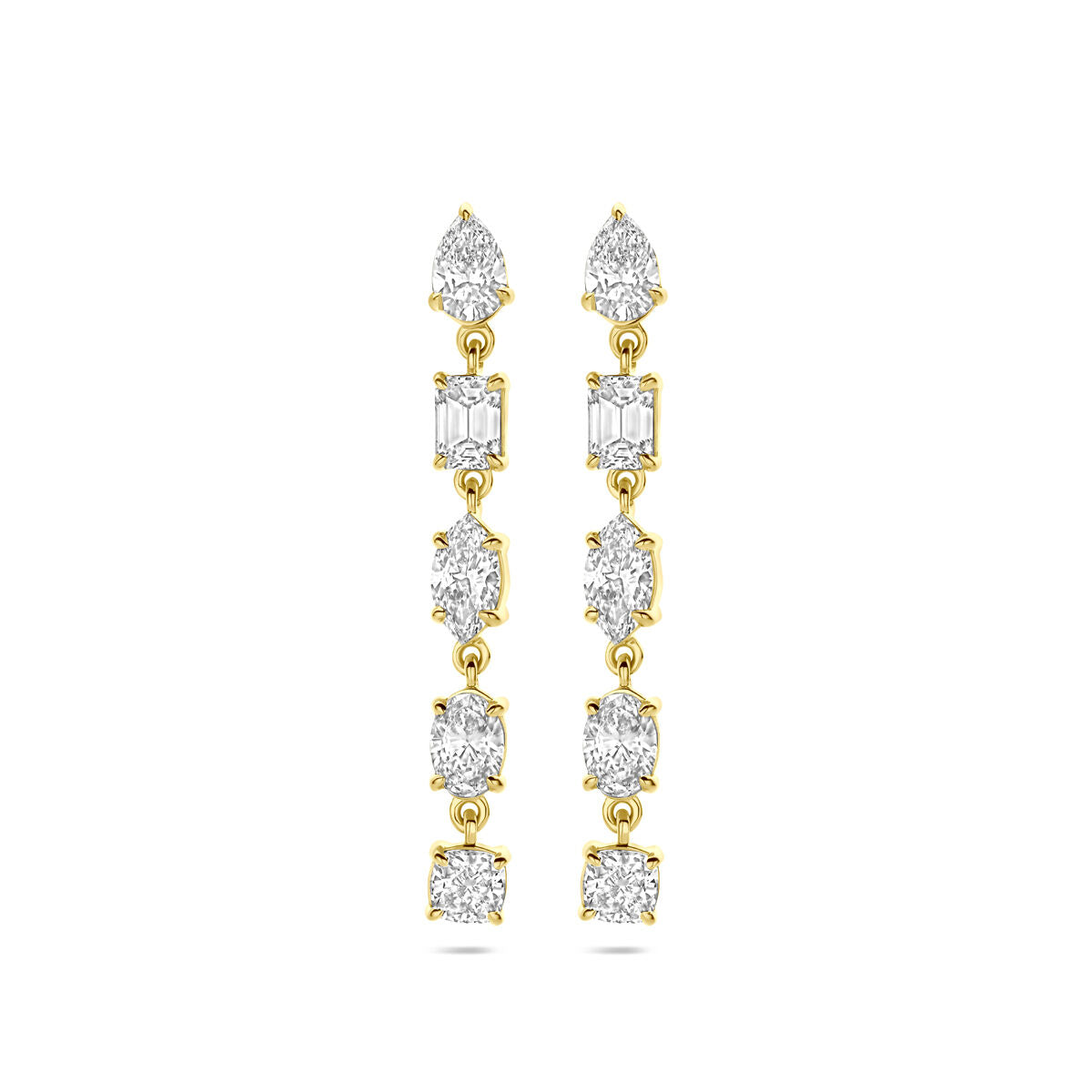 Kolczyki z lab-grown diamentami 2.00ct (2x 1.00ct) w żółtym złocie 14K, długość 30 mm.