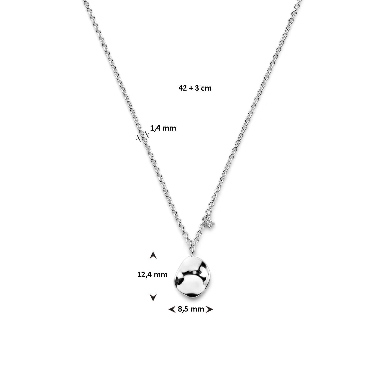 naszyjnik diament 0.02ct j p1 42 + 3 cm srebro rodowane